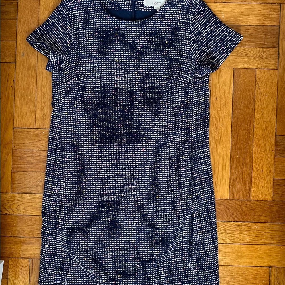 LOFT Oversized colorful Multi Boucle Tweed Short Sleeve Sheath Dress - Size 0P